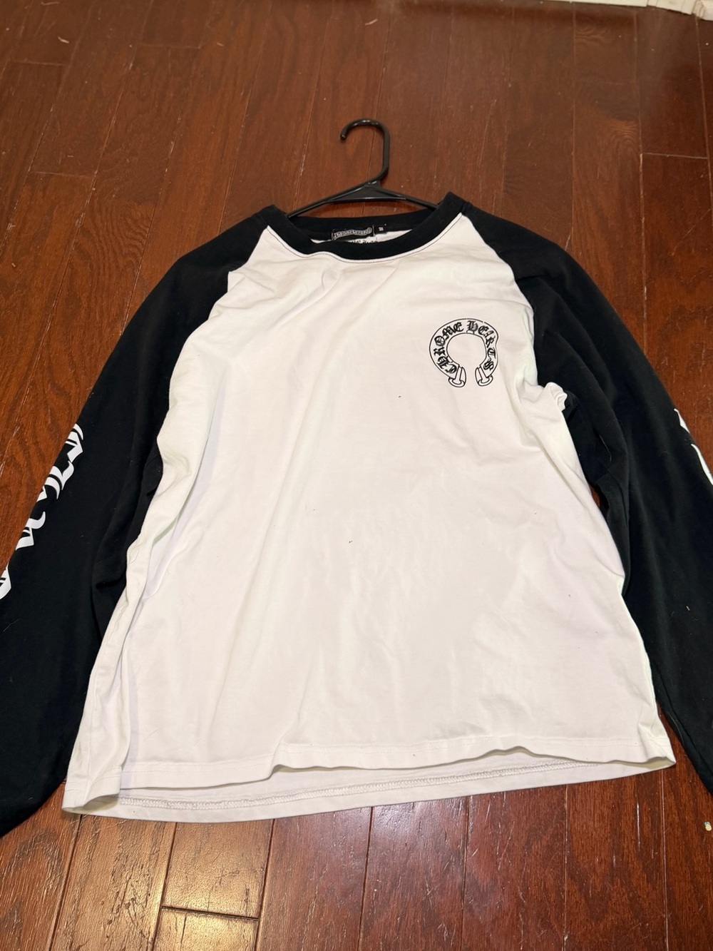 Chrome Hearts Black & White Raglan Graphic Long-Sleeve Tee